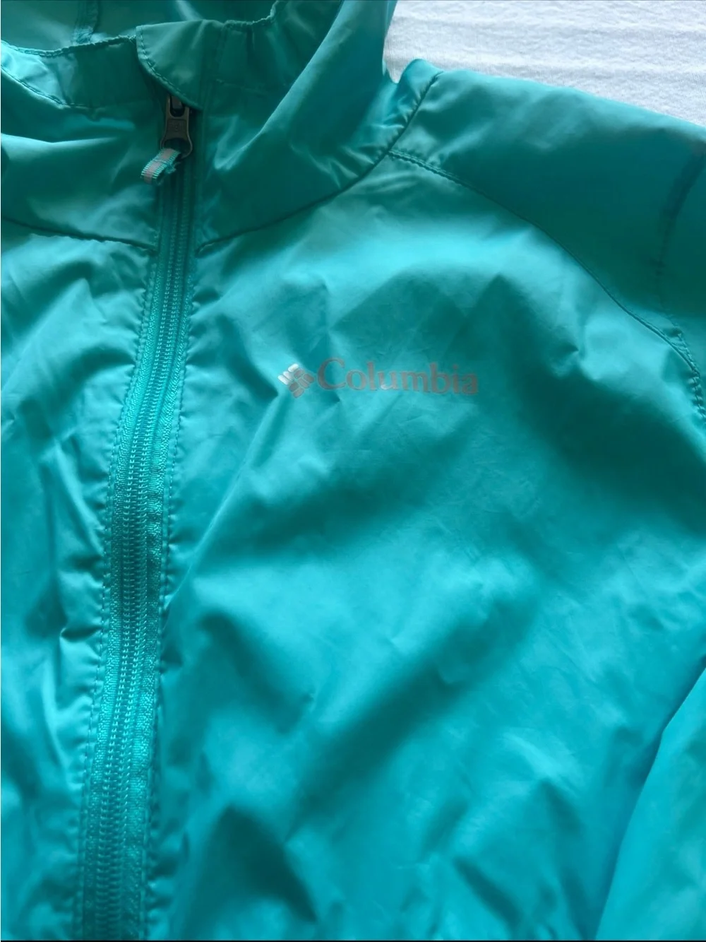 Columbia Teal Lightweight Hooded Jacket kids size large